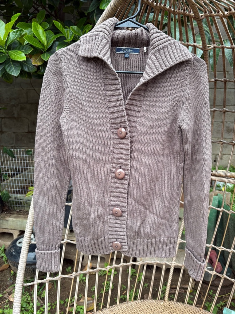 Tommy Bahama Taupe Button-Front Shawl Collar Cardigan